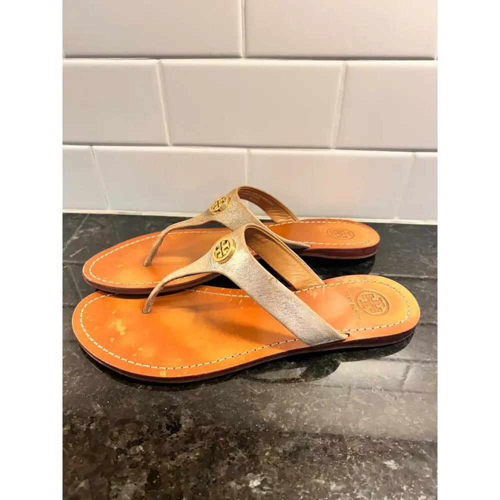 Tory Burch Women Cameron Metallic Flip Flops Thong Sandals Saharian Metallic 8.5